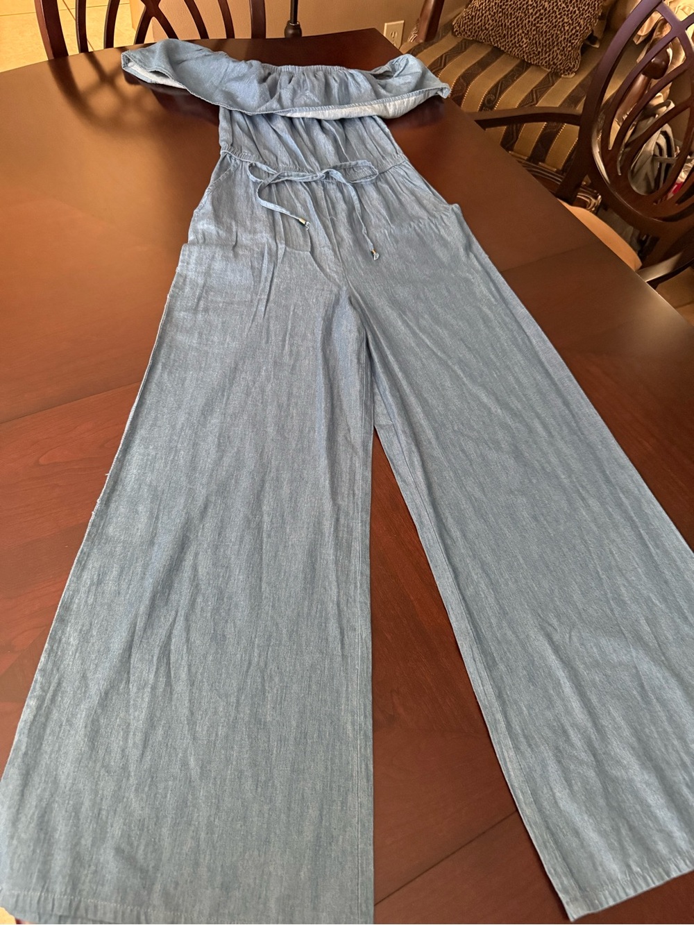 Jealous Tomato Light Blue Off-Shoulder Wide-Leg Jumpsuit
